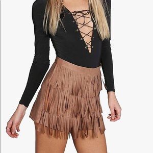 Suedette fringe shorts